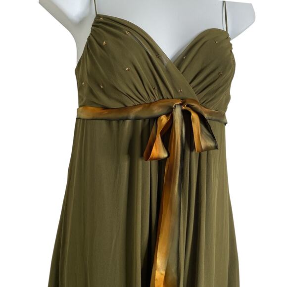 VIntage Betsey Johnson Olive Green Silk Dress Gown Size 2 - Picture 10 of 15